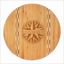 Personalized Bamboo Round Cutting Board - with butcher block inlay